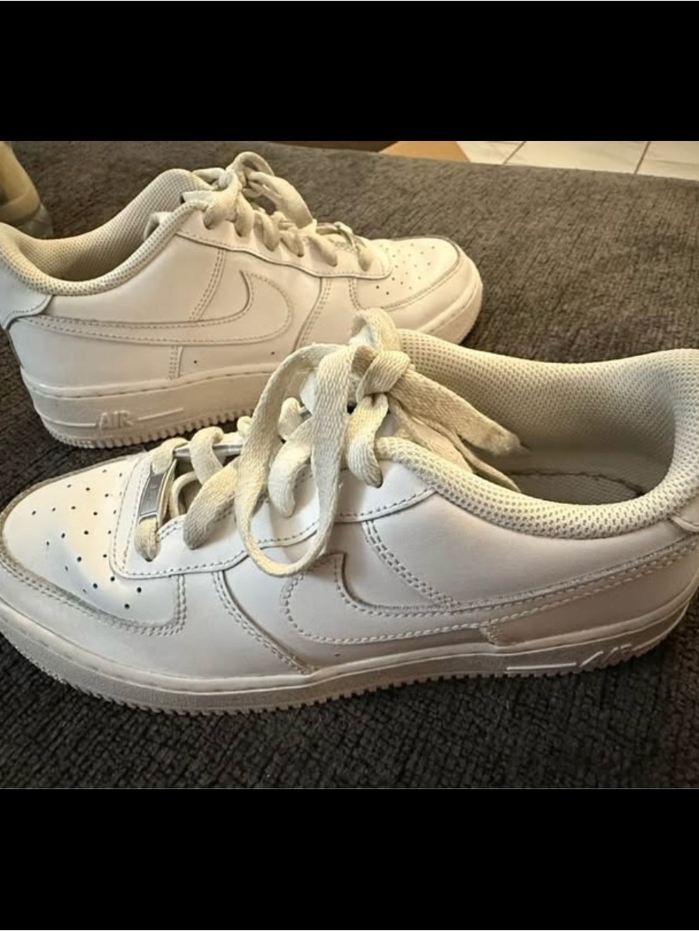 Nike Air Force one- Kids White Low-Top Sneakers with Lace-Up Closure- Youth 6.5